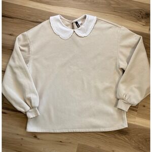 H&M Divided Beige Peter Pan Collar Sweatshirt Fleece Pullover Womens Medium